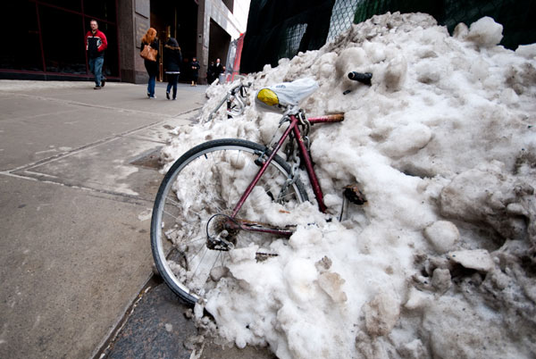 Delivery Bike Stuck In New York City Snow