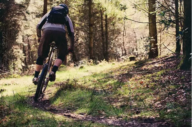 Mountain biking on wet trail Mountain biking on wet trail
